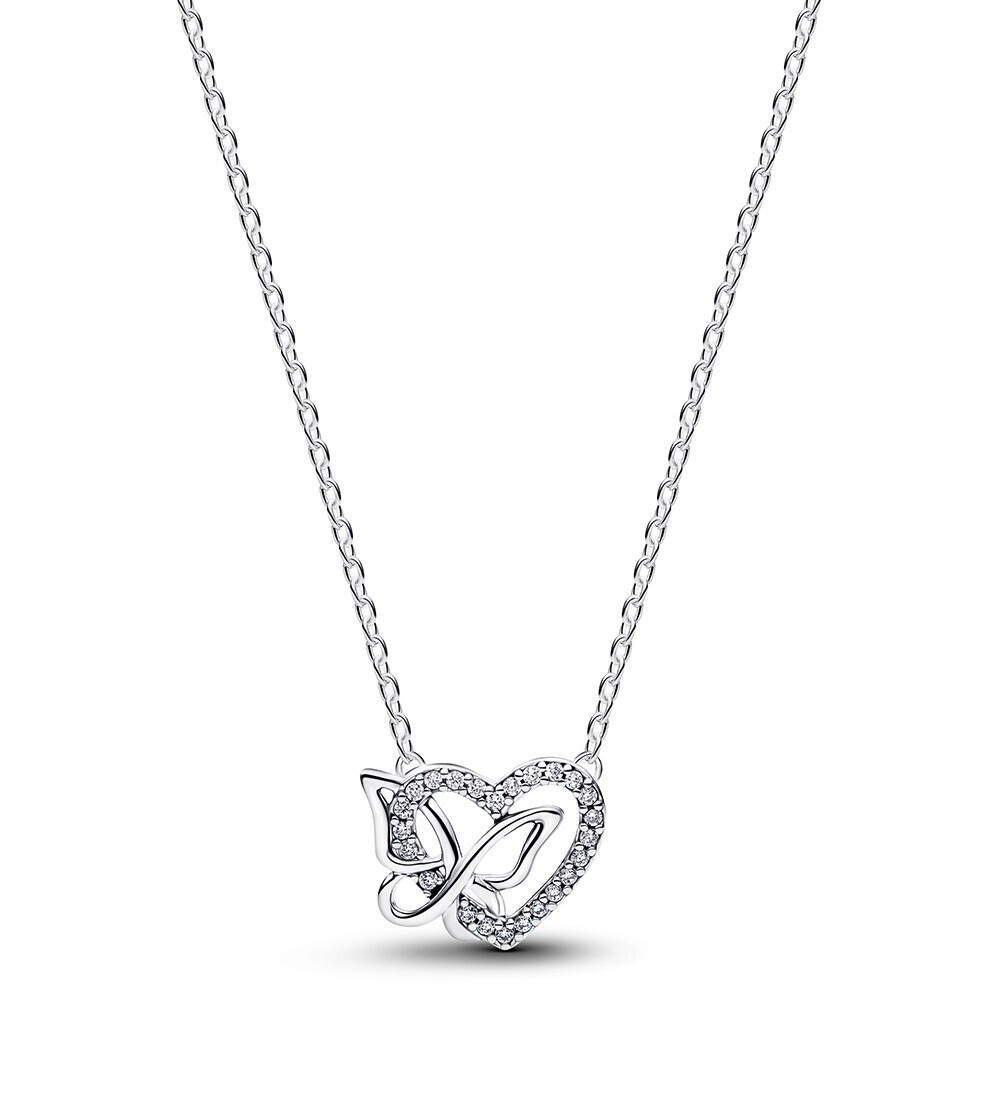Pandora Stříbrný náhrdelník Srdce s motýlem 394477C01-45