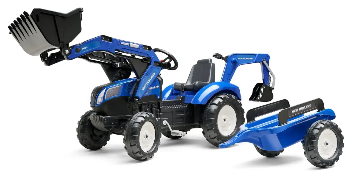 Falk Šlapací traktor 3090Y New Holland T8 s předním nakladačem a vlečkou modrý