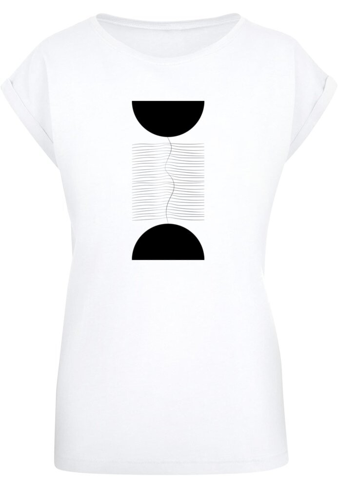 Ladies Abstract Lines Extended Shoulder Tee - white XXL