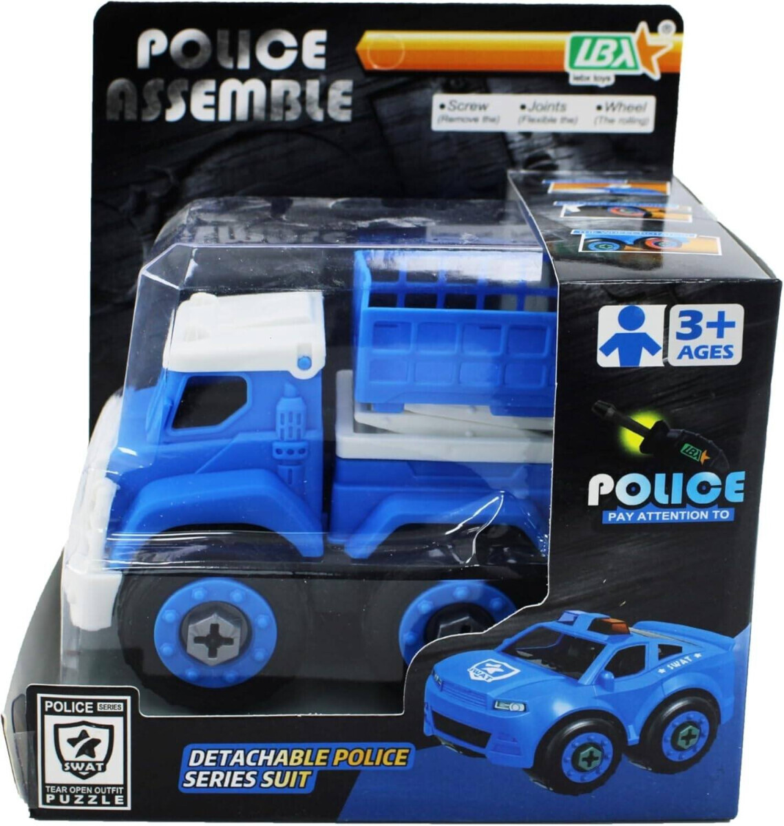 Policejní auto na šroubování, se šroubovákem