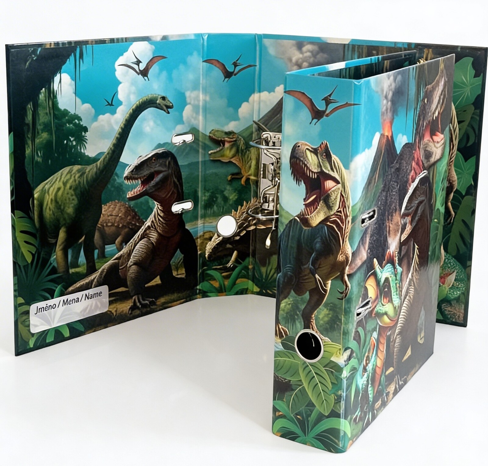 Designový pákový pořadač A4 7,5 cm karton - svět dinosaurů