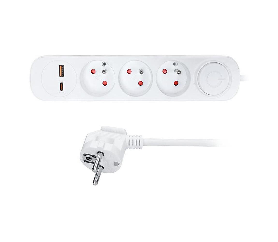 PP112PD20 - Prodlužovací kabel s vypínačem 3Z s USB A+C nabíjením 3 m PP112PD20