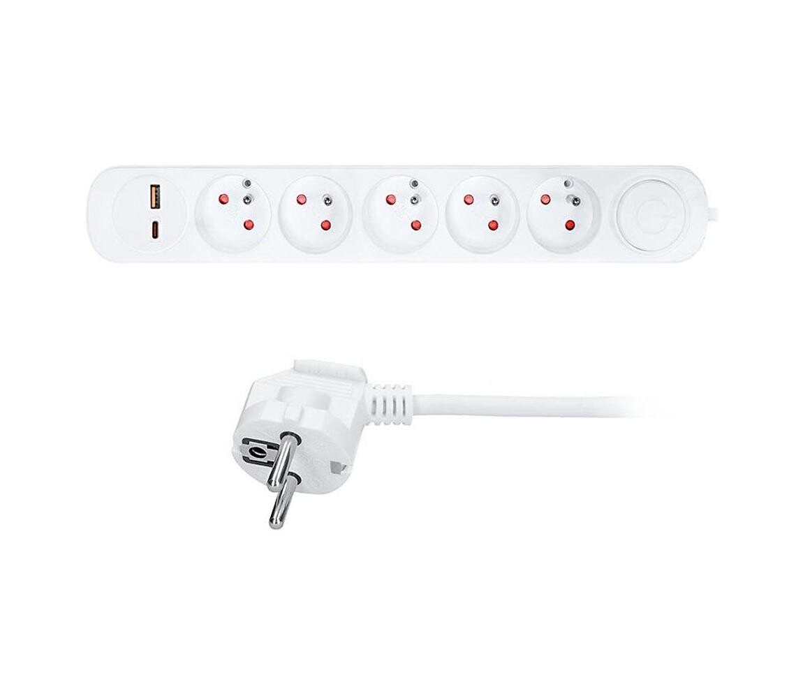 PP152PD20 - Prodlužovací kabel s vypínačem 5Z s USB A+C nabíjením 3 m PP152PD20
