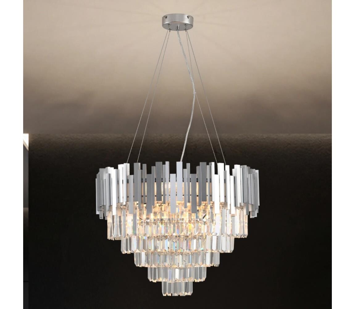 Křišťálový lustr na lanku PLAZA 9xE14/40W/230V pr. 60 cm stříbrná N2212