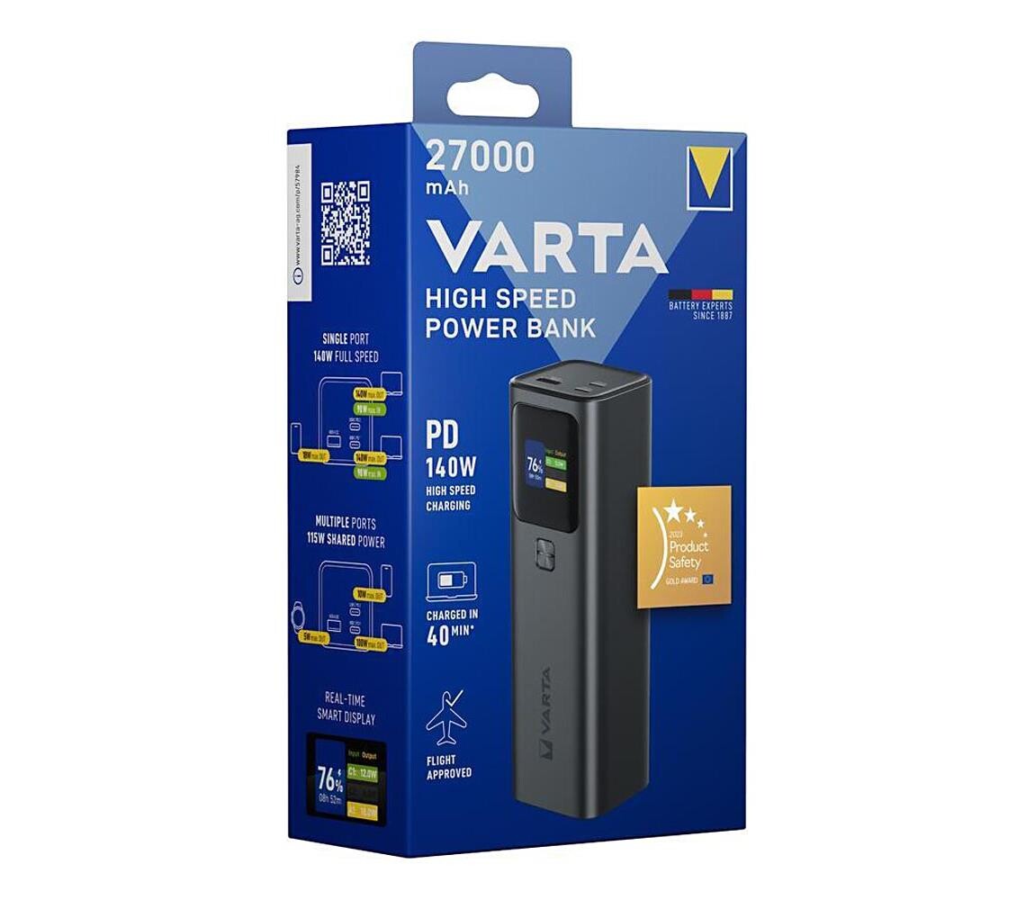 Varta 57984101111 -Power Bank s LED displejem Power Delivery 27000 mAh/140W/3,7V 57984101111