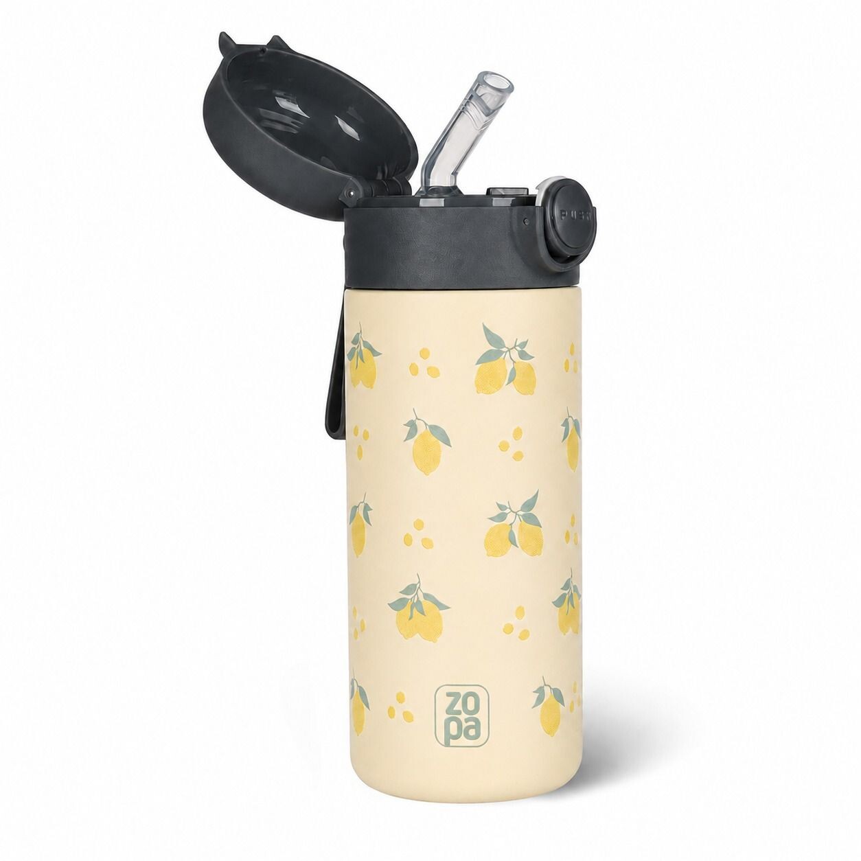 Zopa Termoska na tekutiny s brčkem a silikonovým držákem 350 ml - Limoncello