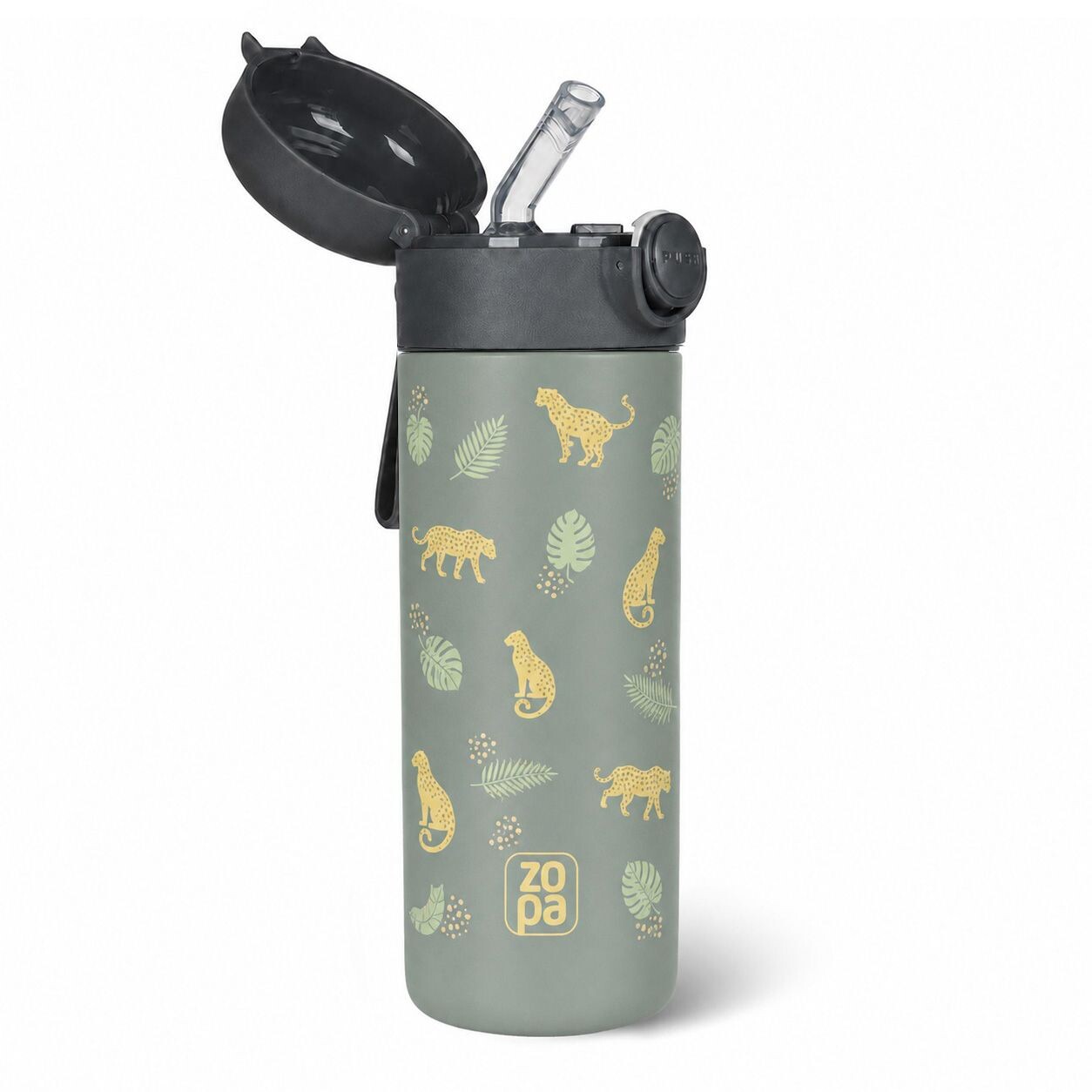 Zopa Termoska na tekutiny s brčkem a silikonovým držákem 350 ml - Wild Gepard
