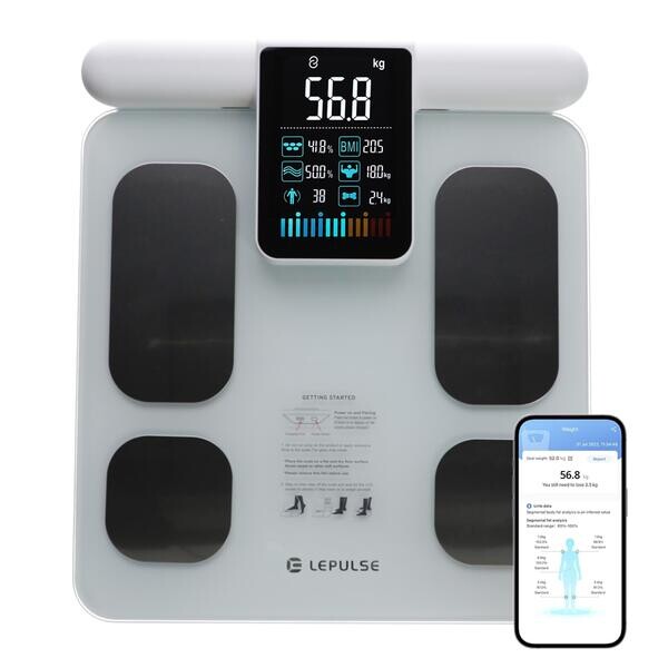 Profesionální SMART váha s funkcí analýzy těla a LED displejem na rukojeti + mobilní aplikace a Bluetooth