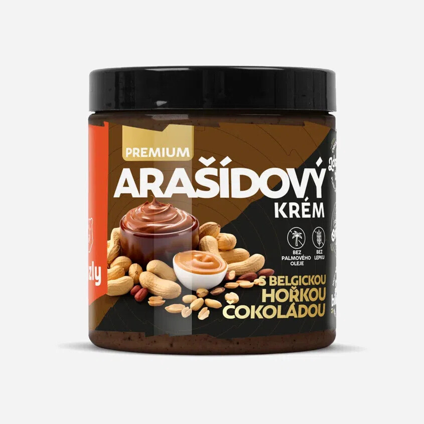 GRIZLY Arašídový krém s belgickou hořkou čokoládou premium 250 g