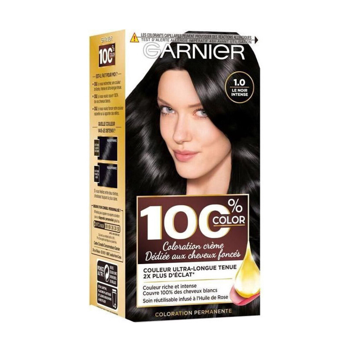 Garnier  100% Color Cream Hair Dye for Dark Hair - 1.0 Le Noir I  Černá