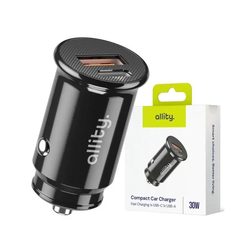 Nabíječka do auta Allity ACC-100-30WAC 30W 1xUSB, 1xUSB-C, černá