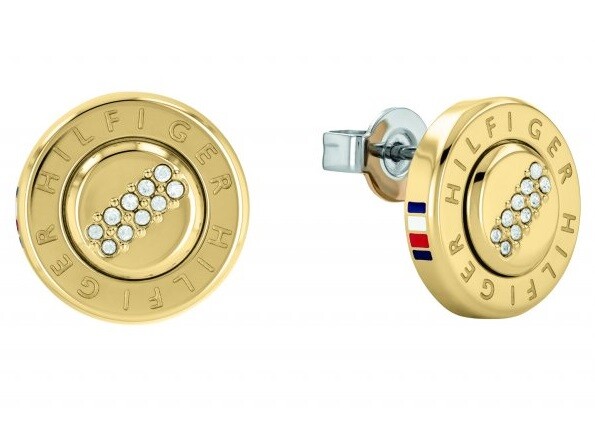 Tommy Hilfiger Pozlacené ocelové náušnice pecky s krystaly 2780646