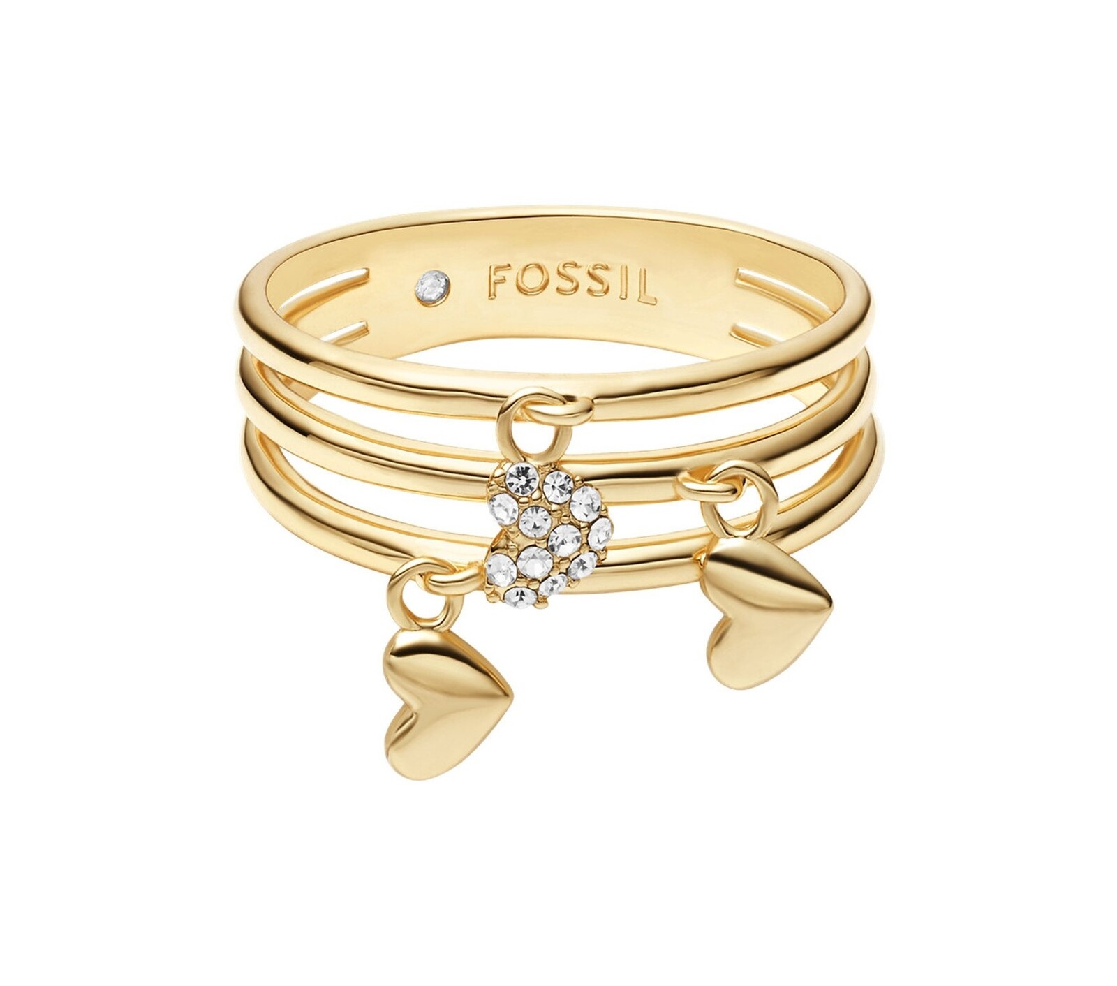 Fossil Trojitý pozlacený prsten se srdíčky Sutton JA7304710 52 mm