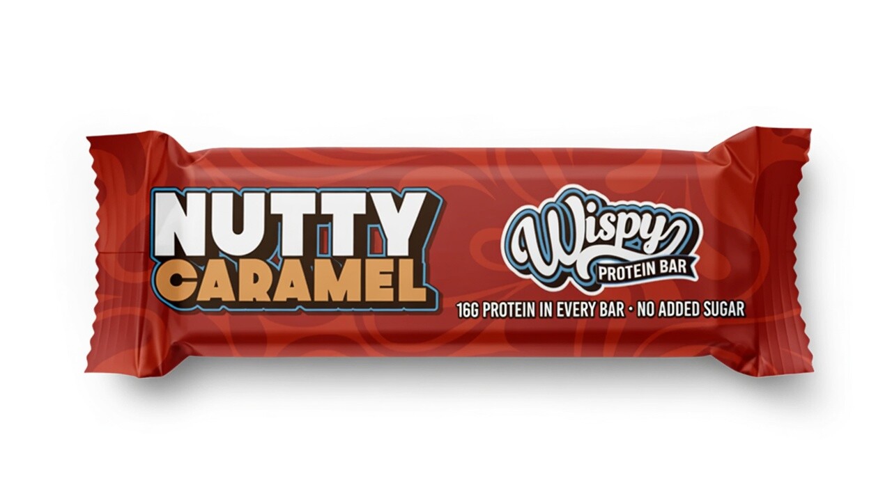Wispy Protein Bar Nutty Caramel 55 g, extra měkká proteinová tyčinka s 2 g cukru, Nutty Caramel