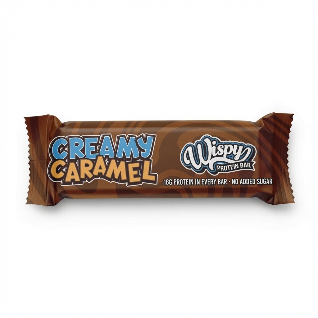 Wispy Protein Bar Creamy Caramel 55 g, extra měkká proteinová tyčinka s 2 g cukru, Creamy Caramel