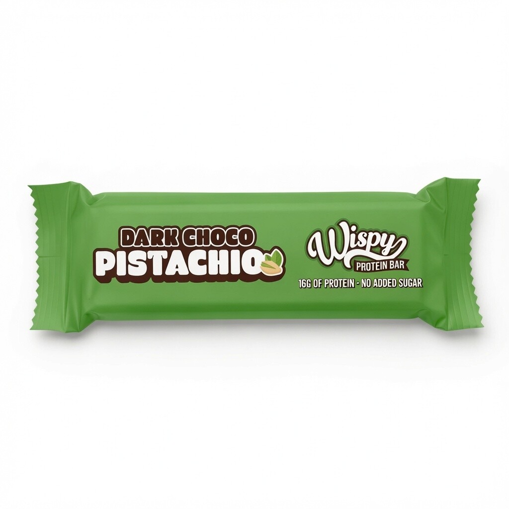 Wispy Protein Bar Dark Choco Pistachio 55 g, extra měkká proteinová tyčinka s 2 g cukru, Dark Choco Pistachio