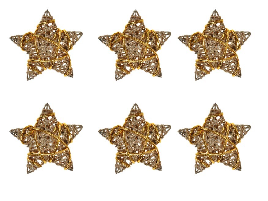 MFP 8885946 Hvězdičky ratan zlaté vánoční set 7,5cm/6ks R4589/gold
