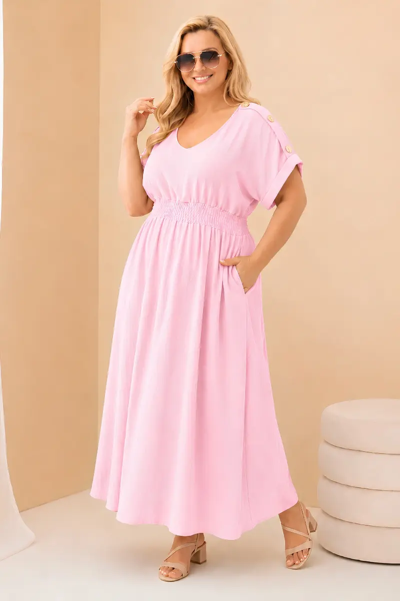 Kesi Włoski Dámské Plus Size Šaty s řasením - khaki