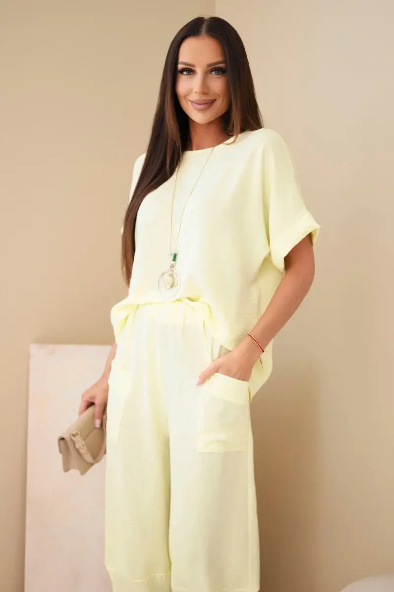 Kesi Viskózová souprava blouse + kalhoty citrónová