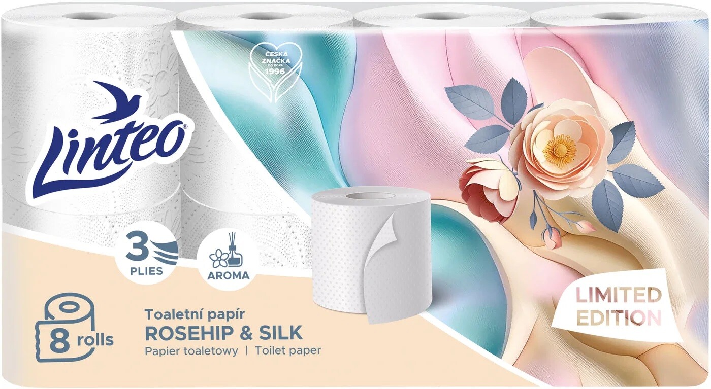 Linteo Rosehip & Silk toaletní papír 3-vrstvý, 8 rolí