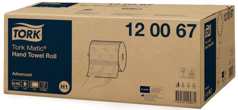 120067 TORK Matic jemné papírové ručníky v roli, 6 ks, 2 vrstvy, bílá, 150 m x 21 cm, H1