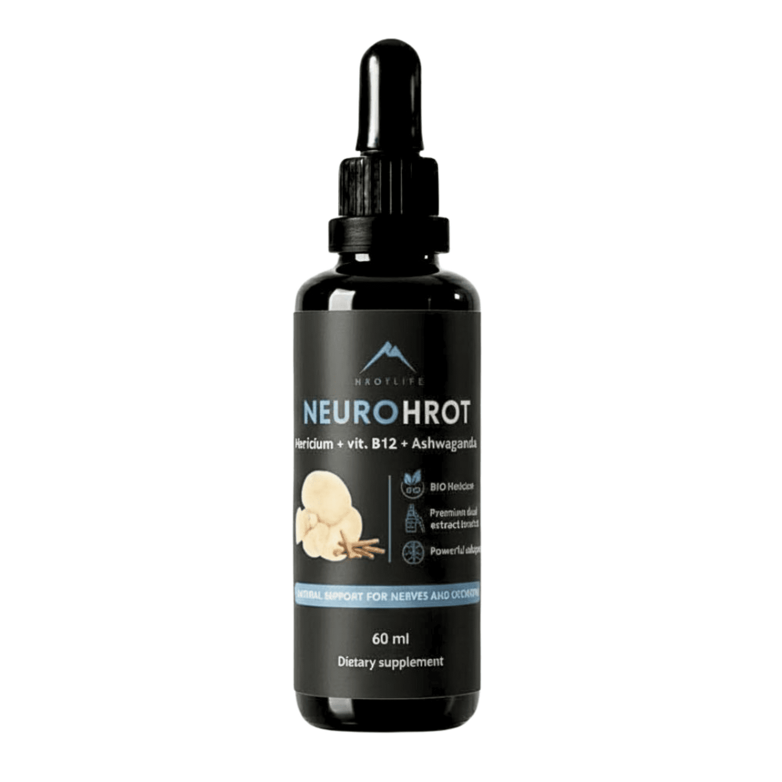 HROTLIFE NeuroHrot tinktura Hericium + vitamín B12 + Ashwagandha 60 ml