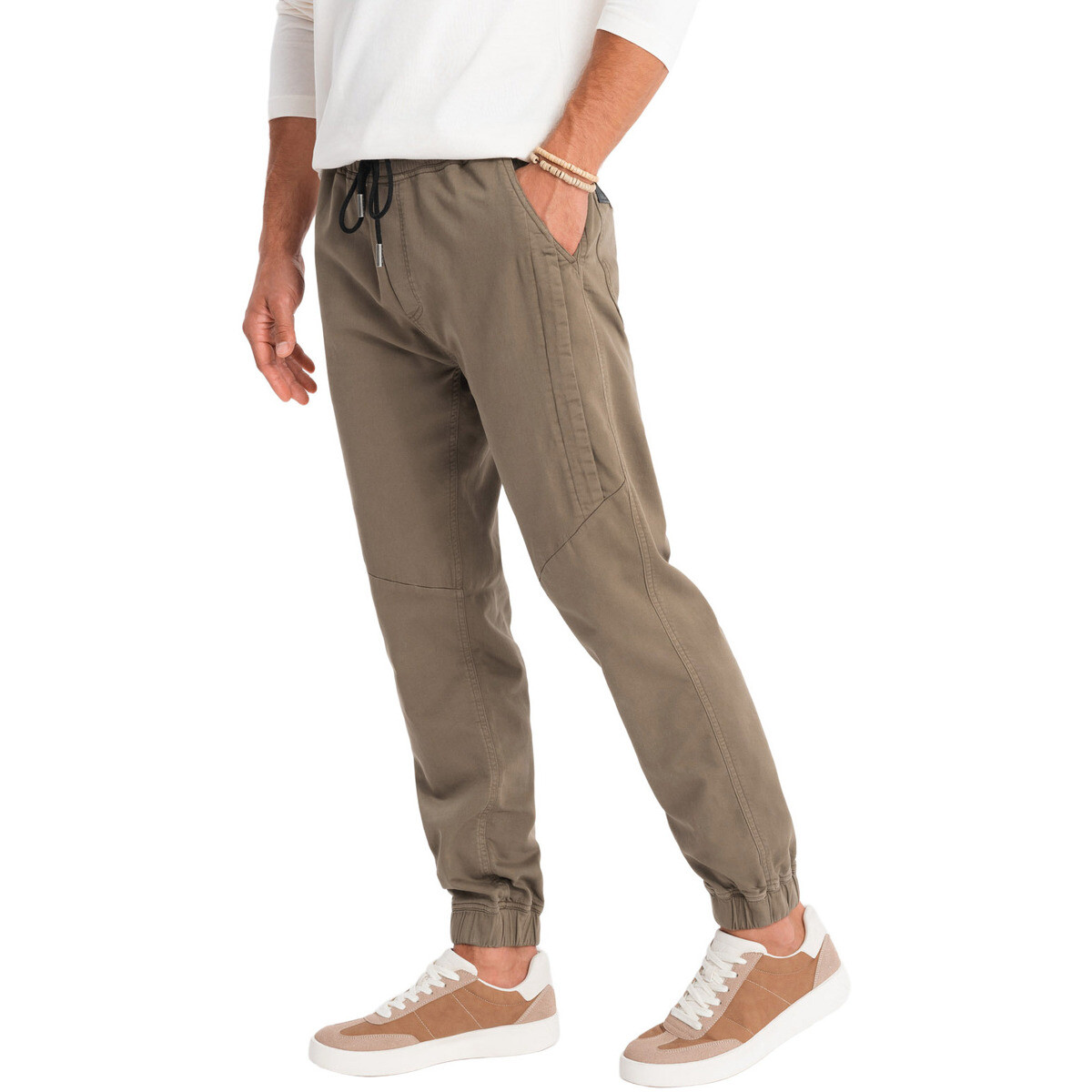 Ombre  Pánské kalhoty joggers Vivienet tmavě hnědá  Hnědá