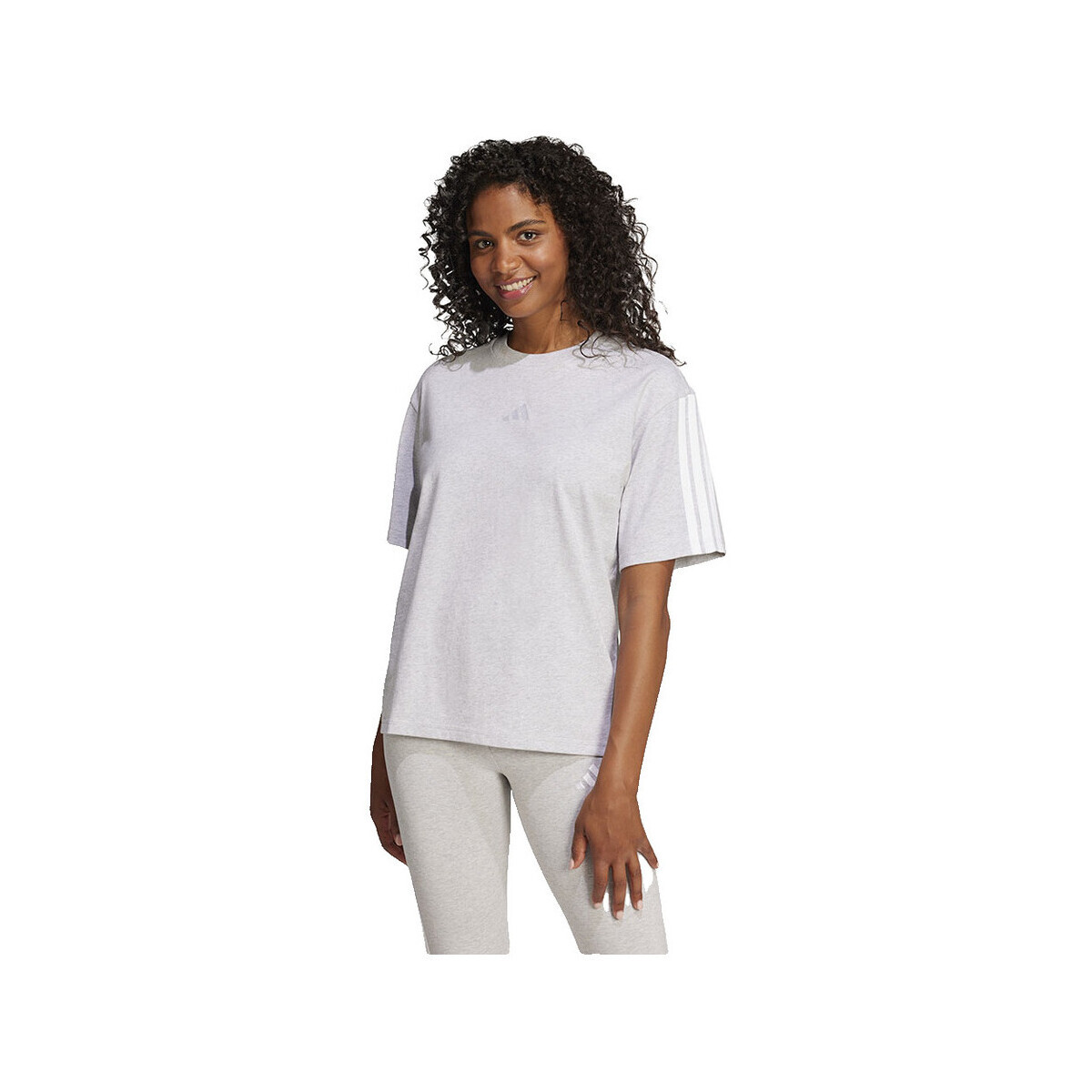 adidas  T-shirt  Essentials 3 Stripes gris 100% coton  Šedá