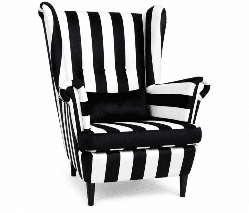 Křeslo ušák VISBY – masiv, látka, pet friendly, zebra