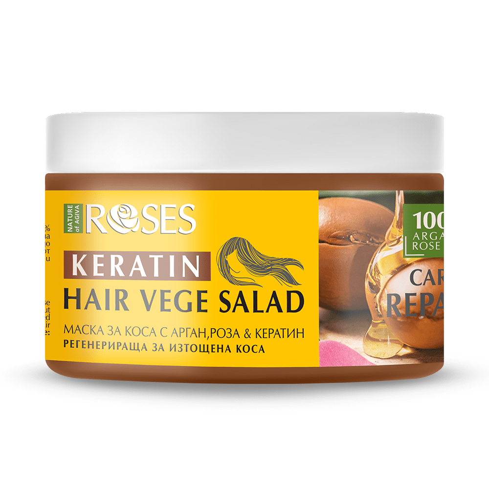Regenerační maska na vlasy VEGE SALAD s arganovým olejem, růží a keratinem 350 ml - NATURE OF AGIVA