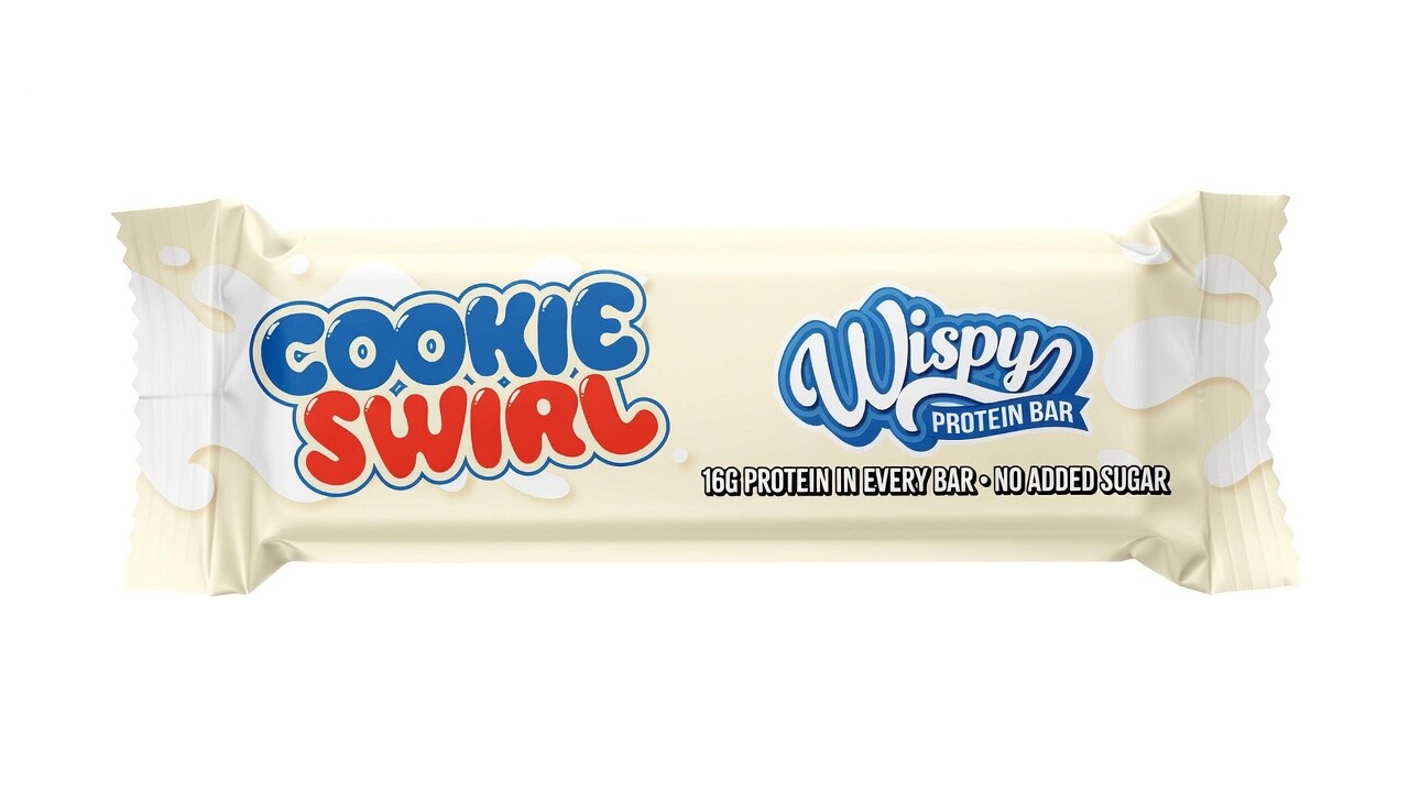Wispy Protein Bar Cookie Swirl 55 g, extra měkká proteinová tyčinka s 2 g cukru, Cookie Swirl