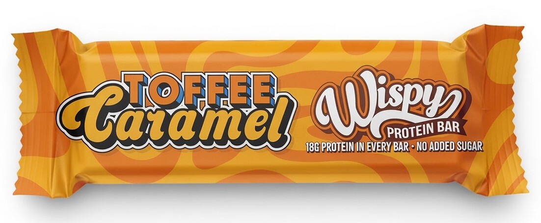 Wispy Protein Bar Toffee Caramel 55 g, extra měkká proteinová tyčinka s 2 g cukru, Toffee Caramel