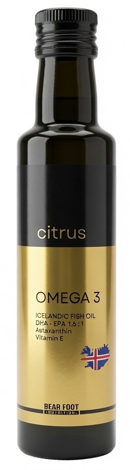 Bear Foot Omega-3 olej 250 ml z Islandu v triglyceridové formě LYSI s vitamínem E a astaxantinem Bio Algamo 10 %