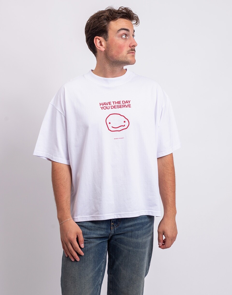 Monkey Studios Tričko Have The Day You Deserve? white/red S