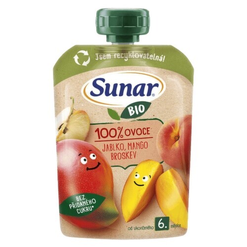 Sunar BIO ovocná kapsička Jablko, mango, broskev 6m+, 100g