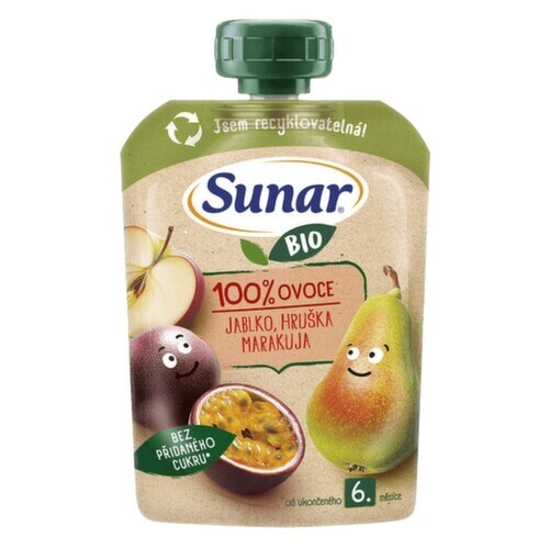 Sunar BIO ovocná kapsička Jablko, hruška, marakuja 6m+, 100g