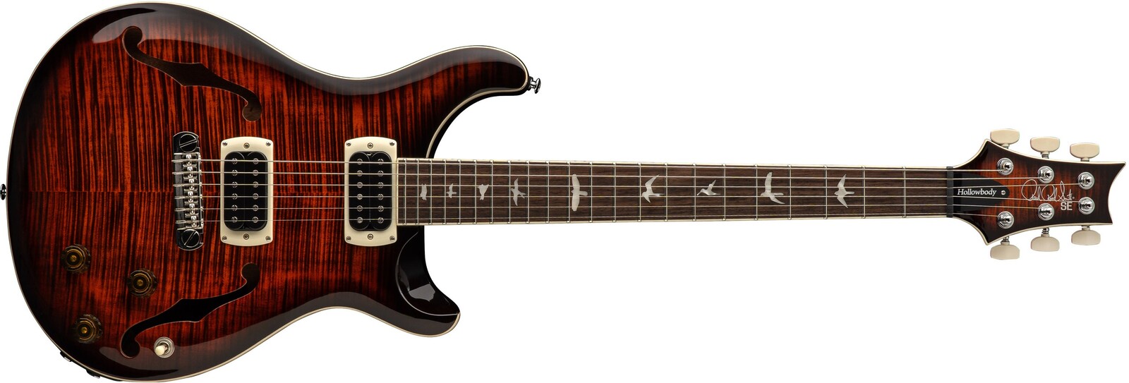 PRS SE Flat Back Hollowbody I Piezo Orange Tiger Smokeburst