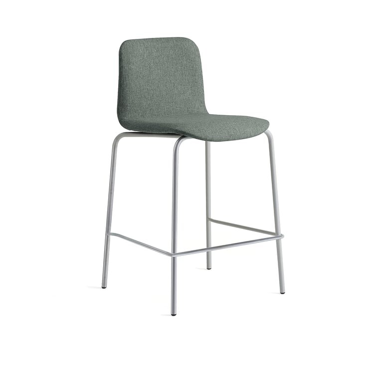 Barová židle LABELL, výška sedáku 650 mm, stříbrná/tmavě zelená