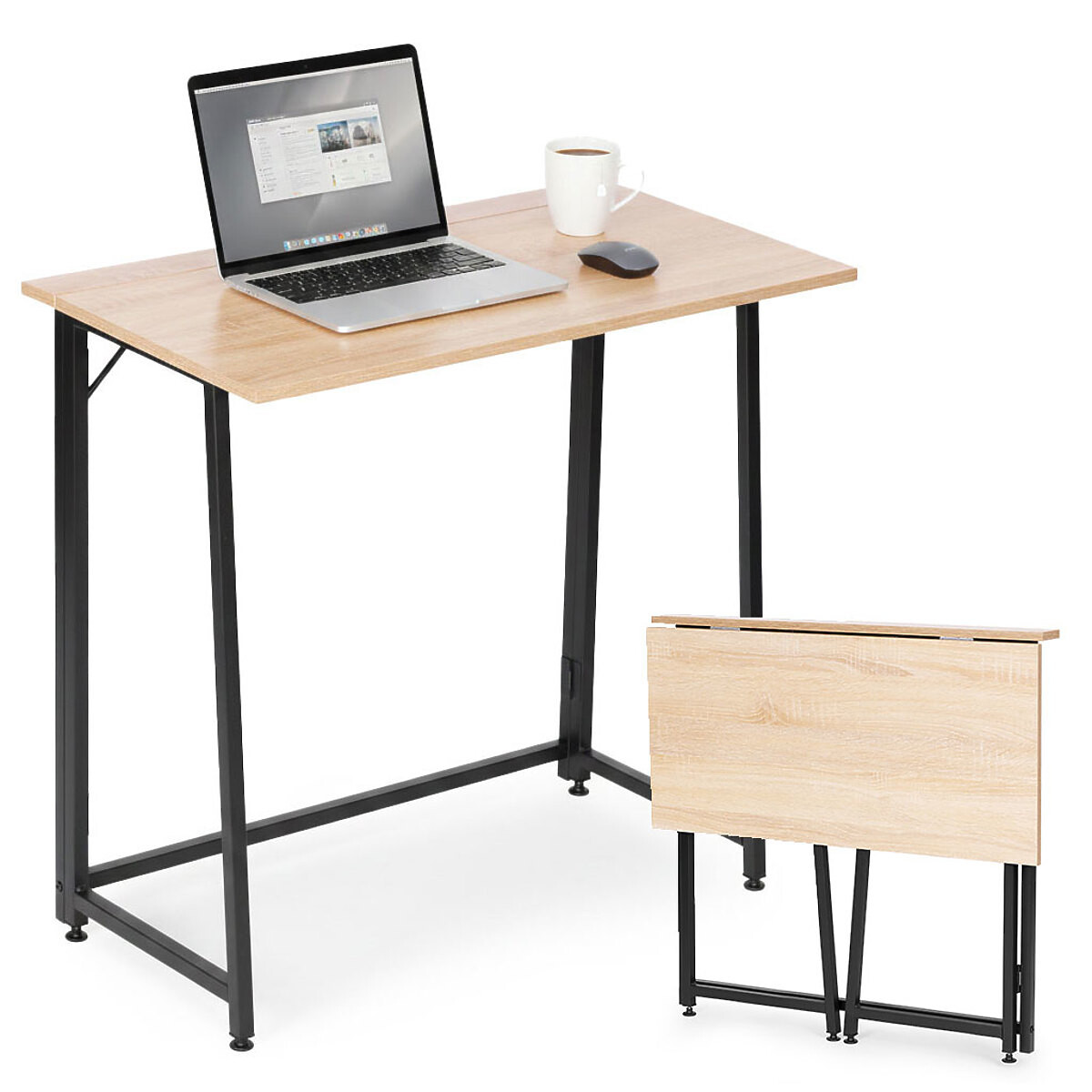 Skládací počítačový stůl 80x45 cm stolek pod notebook loft světlý dub ModernHome