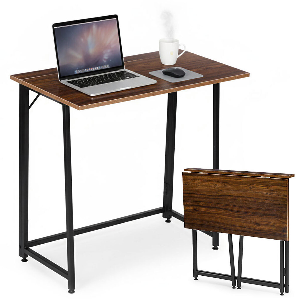 Skládací počítačový stůl 80x45 cm stolek pod notebook loft tmavý ořech ModernHome