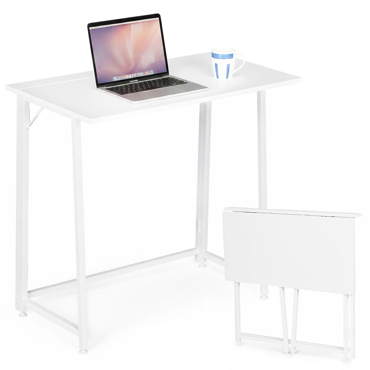 Skládací počítačový stůl 80x45 cm stolek pod notebook bílý ModernHome