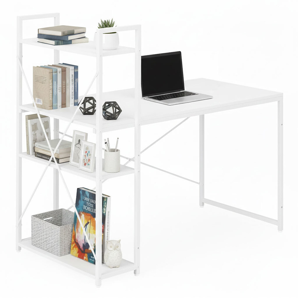 Školní počítačový stůl 120x60 cm s regálem se 3 policemi bílý ModernHome