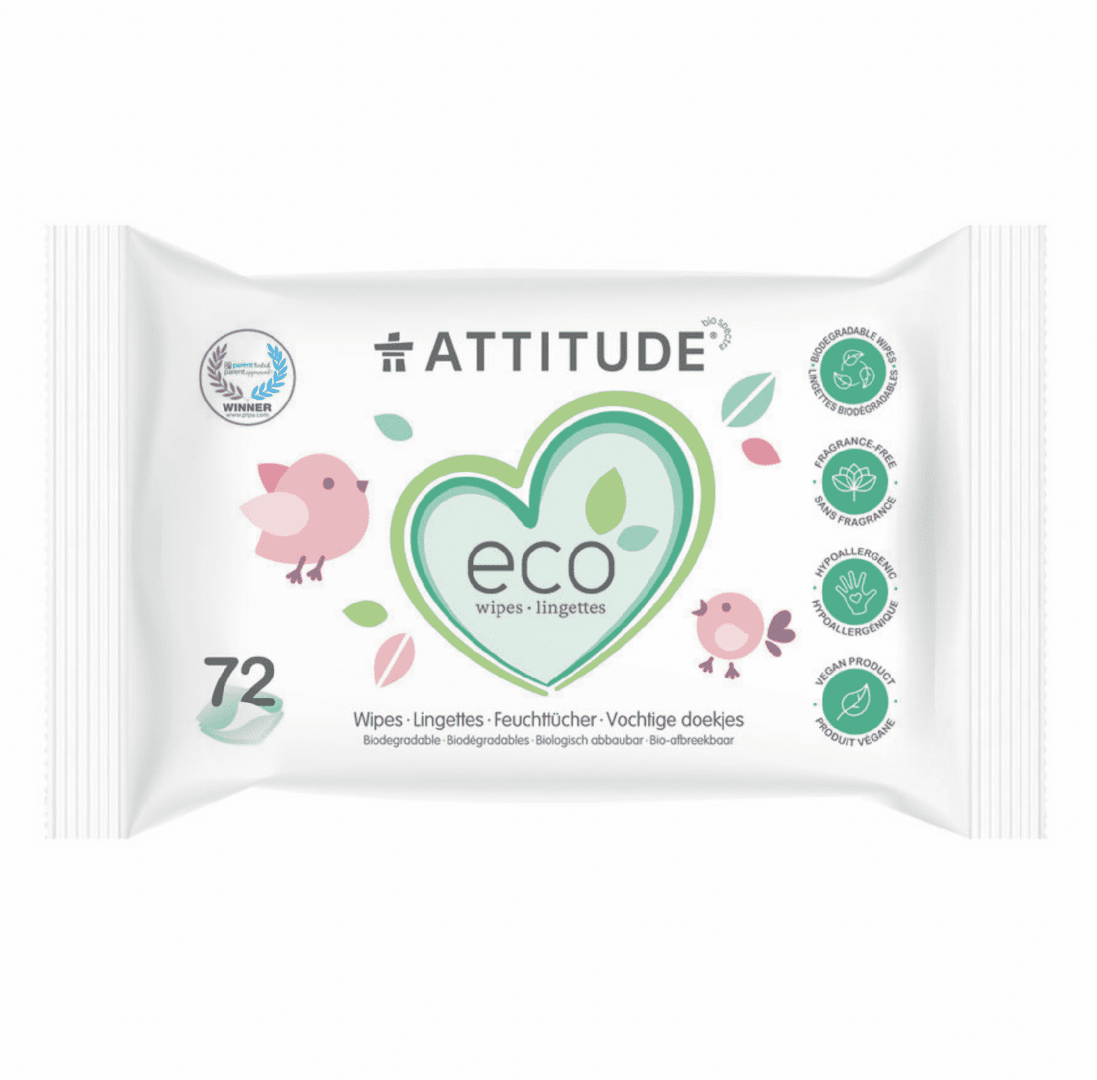 Attitude - Vlhčené ubrousky bez vůně, 72 ks
