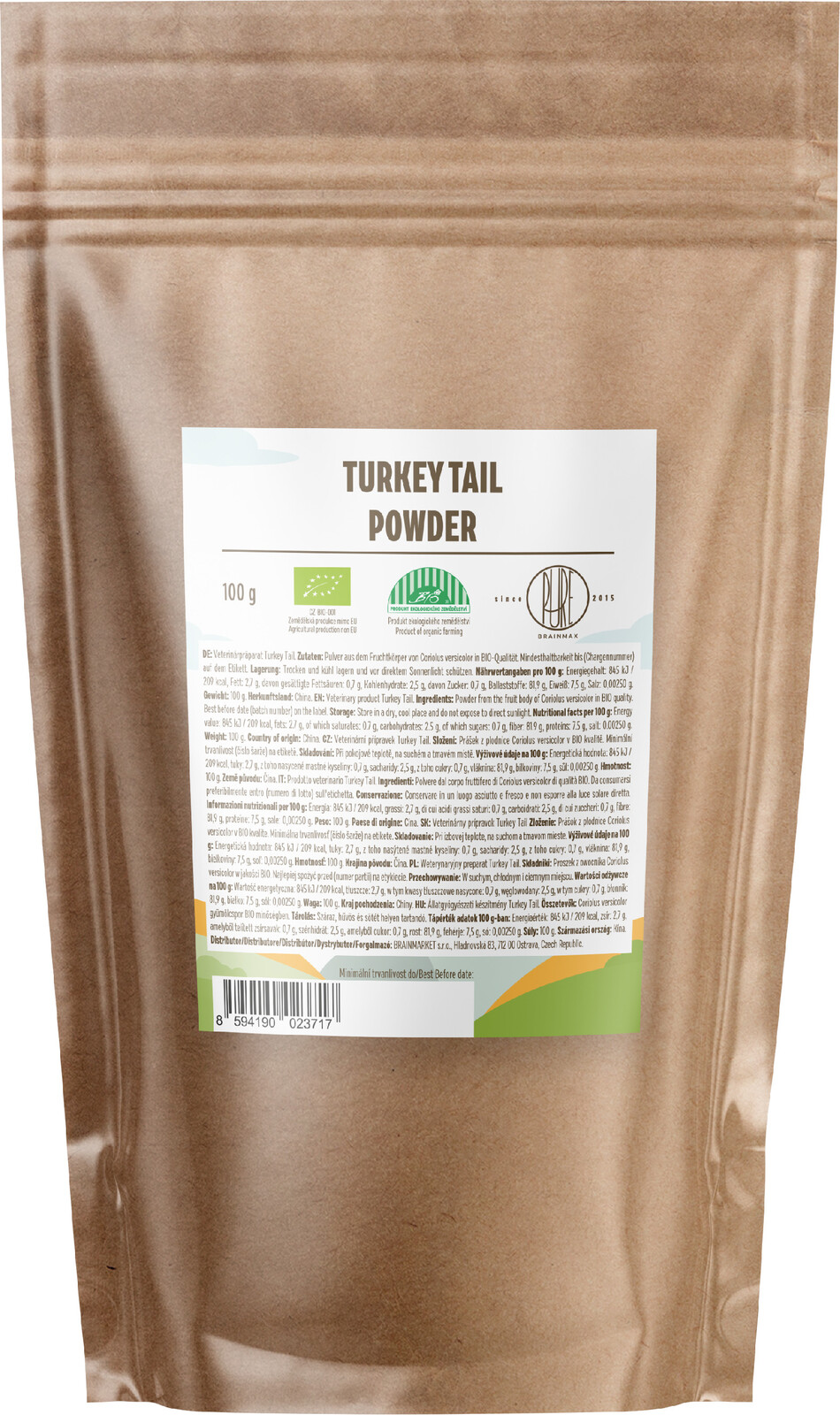 BrainMax Pure® Turkey Tail (Coriolus) prášek, BIO, 100g
