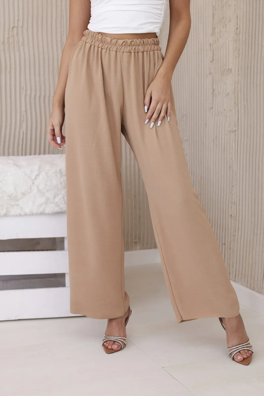 Dámské viskózové kalhoty Kesi Wide Leg cappuccino