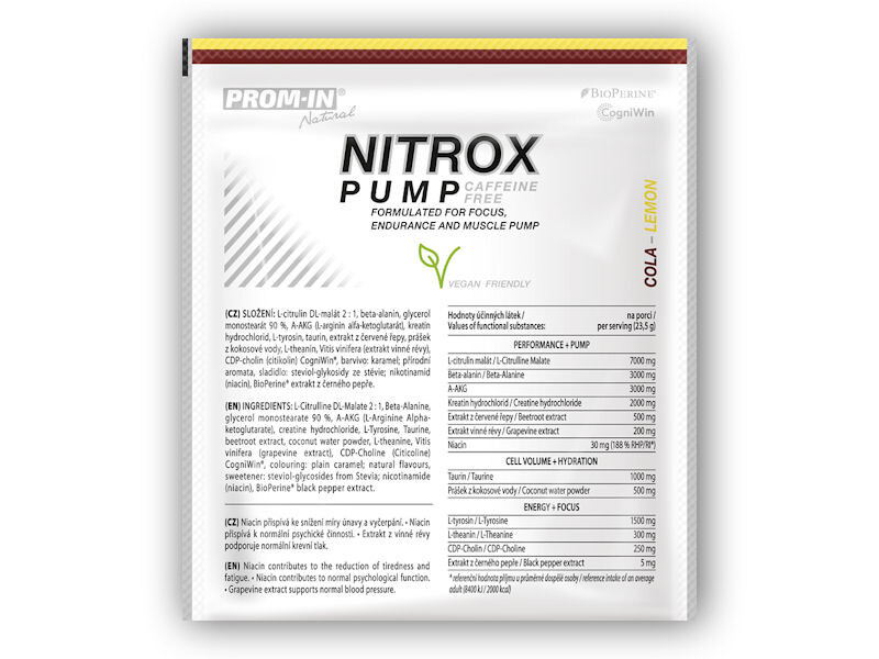PROM-IN Nitrox Pump caffeine free CLEAN 23,5g Varianta: cola citron