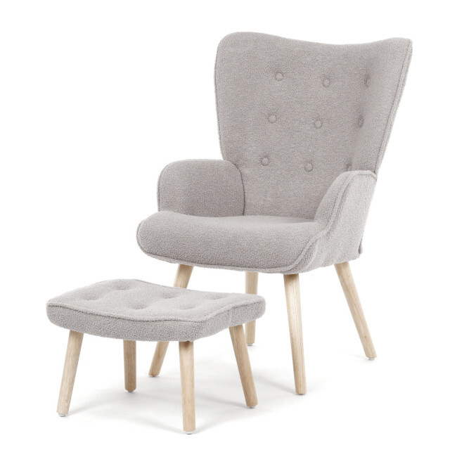 Křeslo šedé bouclé s podnožkou AK-319 GREY2