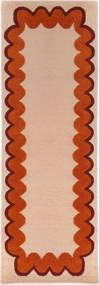 Oranžový/v přírodní barvě ručně tkaný vlněný běhoun 80x230 cm Wiggle Wool – Flair Rugs