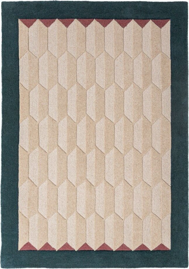 Ručně tkaný vlněný koberec v přírodní barvě/zelenomodrý 120x170 cm Apex Border Wool – Flair Rugs