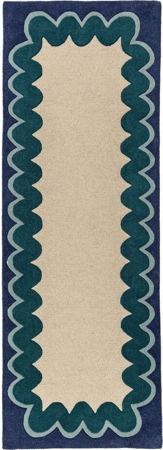 Ručně tkaný vlněný běhoun v přírodní barvě/zelenomodrý 80x230 cm Wiggle Wool – Flair Rugs